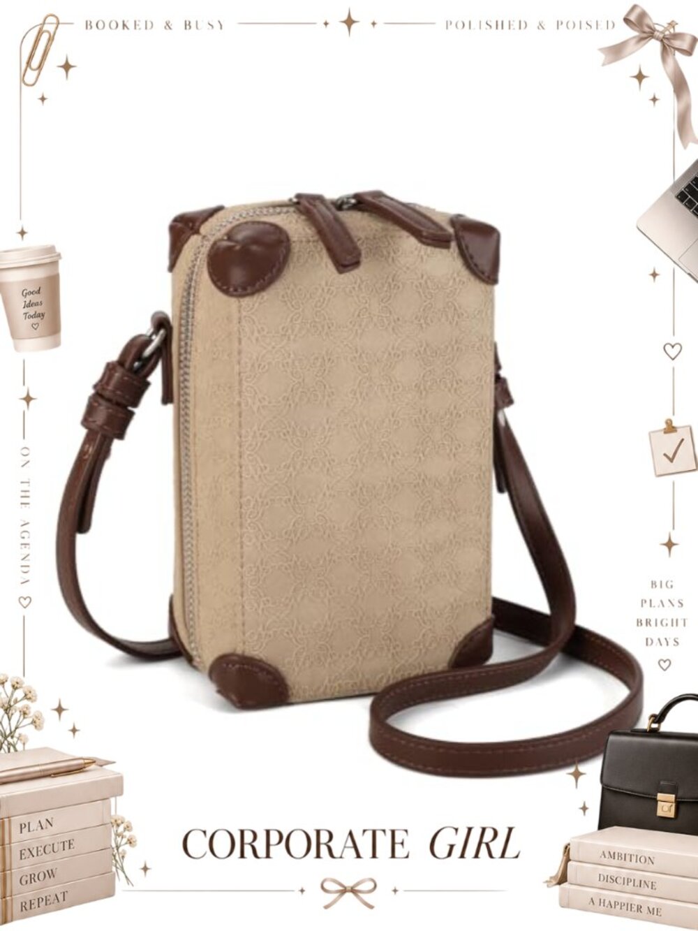 Vegan Leather Boxy Crossbody Bag Mini Phone Wallet Purse